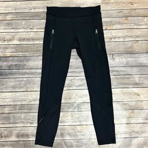 Lululemon Black Inspire Tight II Cropped Zipper Pockets Mesh Panel Leggings 4